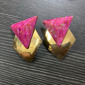 Pink  mother of pearl and Gold Geometric Earrings